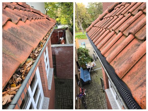 Dachrinnenreinigung und ein Laubschutzgitter eingebaut.